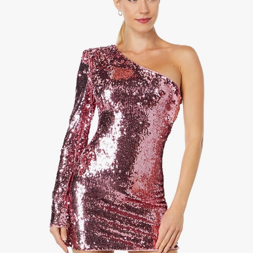 Bardot Sequin One-Shoulder Pink Dress
